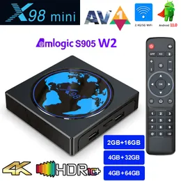 X98mini Amlogic S905W2 TV Box Android 11 4G 64GB X98 Mini Support AV1 WiFi BT Media Player 4GB32GB SET Topbox