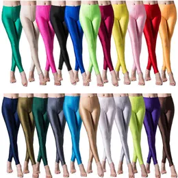 CKAHSBI Women Sport Shiny Leggings High Waist Tights Pants Solid Candy Neon Spandex Wear Gym Push Up Yoga Breathable New Bottom H1221