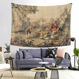 Aubusson Antika Franska Tapestry Blanket BedsPread Boho Bohemian Floral Tapestries Polyester Picnic Blanket Vintage 210609