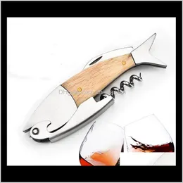 Abridores Utensilios de cocina Cocina, Comedor Bar Hogar Jardín Entrega directa 2021 Sacacorchos multifunción Botella de vino Forma de pez 3D Mango de madera abierto