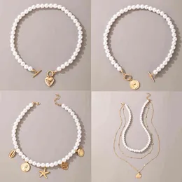 Tocona lyxig pärla stenhölje för kvinnor sommarstjärna hjärta kedja choker halsband bohemian smycken gåva