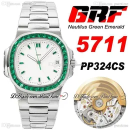 Grf 5711 verde esmeralda esmeralda pp324cs A324 relógio automático relógio branco textura dial marcadores pulseira de aço inoxidável pulseira super edição hip hop jóias relógios puretime