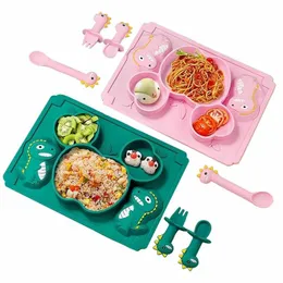 Baby porslin 3pcs set barns middagskiva hushåll kreativ tecknad gaffel kopp droppbeständig barn matar rätter för gåva 211027