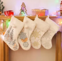 10x18inch Christmas Stocking Snowy White Cozy Faux Fur Xmas Fireplace Hanging Sock Decorative For Family Party Decorations DIY Craft