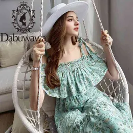 Dabuwawa Özel Yaz Bohemian Elbise Kadın Kolsuz Slash Omuz Fırfır Pileli Uzun Plaj Boho Elbise Bayanlar DO1BDR052 210520