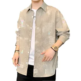 Spring Autumn Shirts Men Printed Shirt Fashion Casual White Long Sleeve Designer Male Clothes Men's Dress