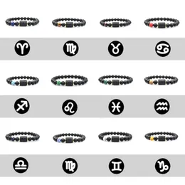 Ny 8mm Svart Stenpärlor Strands Zodiac Armband 12 Constellation Par Armband Män Kvinnor Armband Onyx Pulseras Maskulina Hombre Mens Smycken