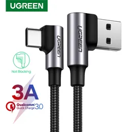 Nylon USB C Cabo de 90 graus Carregador rápido USB Tipo C cabo para Xiaomi MI 8 Samsung Galaxy S9 Plus Mobile Phone USB-C