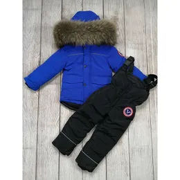 Boys winter down jacket girls clothing sets coat kids thicken warm parka toddler snowsuit with natural fur 2-8years -30degree H0909