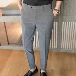 Braand Business Mens Dress Pants Korean Slim Fit Streetwear Pantalon Homme Black Gray Formal Suit Pant Groom Wedding Trousers 210527