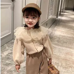 女の子のジャケット秋の秋のカーディガン赤ちゃんかわいい甘い服子供子供のトップレースラペルジャケット210625