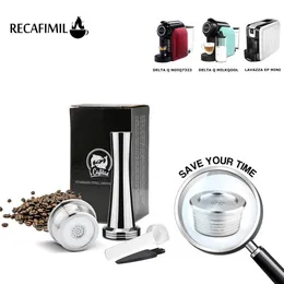 Recafimil återanvändbara kaffekapslar Refillerbara rostfria stålkoppfilter för delta q maker pod 210607