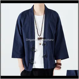 Jackets Outerwear Coats Mens Clothing Apparel Drop Delivery 2021 4334 Vintage Cardigan Jacket Japanese Style Horn Button Linen Windbreaker Me