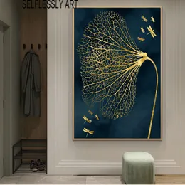 Abstract Poster Wall Painting Canvas Art Golden Leaf Picture HD Printing For Living Room Entrance Decoration Cuadros No Frame