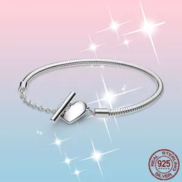 Femme Bilezik 925 Ayar Gümüş Anlar Kalp T-Bar Yılan Zincir Bileklik Kadınlar için Güzel Takı Hediye Orijinal Kutusu Ile Pulseira
