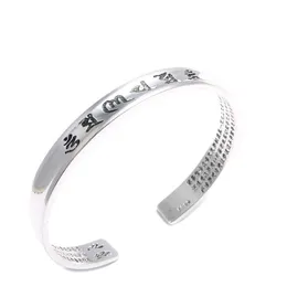 Tibetansk Silver Carved Hjärtat av Prajna Paramita Sutra Bangle för män Kvinnor Om Mani Padme Hum BraceletBangle Smycken Q0719