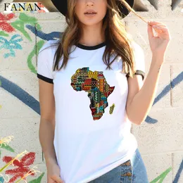 Afrika Karta Grafisk T-shirt För Kvinnor Harajuku African Heritage Kvinna T-shirts Afro Word Print Vit Tshirt Mode Kläder Toppar X0628