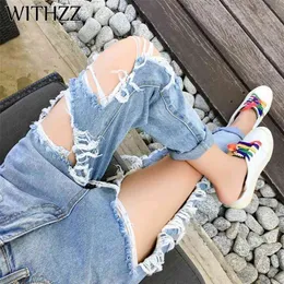 Withzz anlika rippade jeans lösa tunna kvinnor byxor breeches overalls vintage kvinnliga trasiga byxor 210809