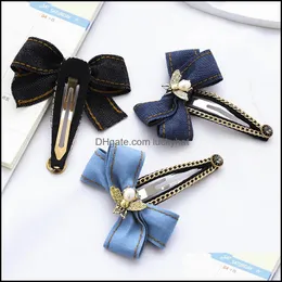 Clips Haarspangen Schmuck Schmuck Clip Mode Denim Schleife geknotet Bronze Perle Kopfschmuck Haarnadel aus weiblichem Haar Aessory Aessories Drop Deliv