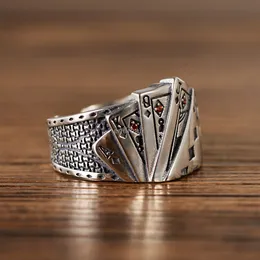 Män Poker Straight Royal Flush Ring Band Finger Forntida Silver Justerbara Ringar Hip Hop Fashion Smycken Will och Sandy