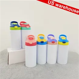 US Warehouse 12oz Sublimation Sippy Cups Kid Tumblers Flip Lid Vattenflaska Rostfritt Stål Dubbelmur Isolerad Vakuum Easy Sub Drinking Milk Muggar i Bulk