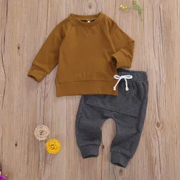 Klädsuppsättningar Emmababy Born Baby Boy Kläder Långärmad Fast Färg Top Pocket Byxor 2st Outfits Bomull Casual Höst