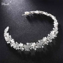 Miallo Luxury Clear Crystal Bridal Hair Vine Pearls Bröllop Smycken Tillbehör Headpiece Women Crowns Pageant HS-J4506 210707