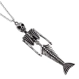 Pendant Necklaces Mermaid Skeleton Necklace Vintage Silver Steampunk Gothic Skull Horror Halloween Jewelry Gift For Man Women