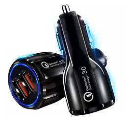 QC3.0 Mini Car Carger Compact and Portable USB Dural Port Ładowarka samochodowa 12-24 V Smart IC Szybkie ładowanie dla iPhone Samsung Huawei LG CHARGER MP3 Zegarek