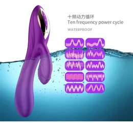 Akkajj Vibrator Dildo för kvinnlig klitoris g-spot stimulering med 10 frekvens dubbla huvuden vibrationer vattentäta sexleksaker