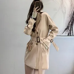 Women's Trench Coats 2021 Autumn Elegant Women Belted Casual V Neck Overcoat Plus Size Nine Quarter Sleeve Windbreaker Coat Female