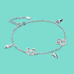 100% 925 Bracelet-Cute Rabbit / Carrot Pendant Bracelet-Women's Sterling Silver Chain 19cm-Fine Smycken-Alla hjärtans gåva