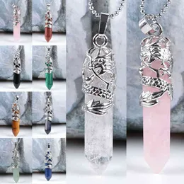 1ps Women Hexagon Natural Quartz Crystal Chakra Treatment Point Pendant Necklace Jewelry Natural Stone Necklace G1206
