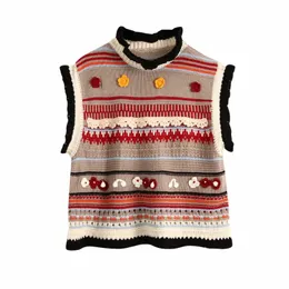 Kobiety Kwiat Aplikacje Kolor Szydełkowy Sweter Knitting Casual Femme Bez Rękawów Sweter High Street Lady Loose Tops SW900 210430