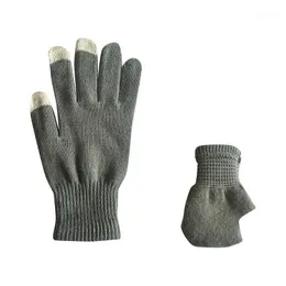 1Pair Gloves Unisex Winter Cashmere Knit Silicone Non-slip Thicken Warm Fleece Magic Windproof Glove Soft Stretchy #1