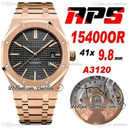 APSF 41mm CAL A3120 Automatisk herrklocka Ultra-tunn 9,8 mm Rose Gold Black Textured Dial Stick Markers Rostfritt stålarmband Watches Super Edition 2022 Puretime E5