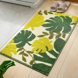 Kvalitet Anti-Slip Floor Carpet Leaf Pattern Soft Badrum Mat Heminredning Absorberande Sovrum Hall Bad Mat Toalett Rug 1pcs 210724