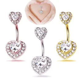 Sexy 316L surgical steel navel rings women double gem Belly Button Navel Bar Ring Body Piercing bars Jewelry