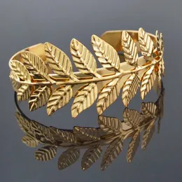 Grecian Gold Metal Copper Leaf Open Bangles Charm Swirl Arm Cuff Armlet Cuff Bangle&bracelet for Women Bijoux Greek Jewelry Gift Q0719