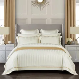 Sängkläder 45 1200TC Egyptisk bomull Premium El Style Grå Cream Set Soft Silky 4PCS King Size Duvet Cover Bed Sheet
