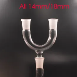 Wholesale smoking 14mm 18mm male female drop down adapter One To Two Glass Dropdown double bowl for water bong pipe