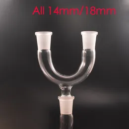 Partihandel Rökning 14mm 18mm Man Kvinna Drop Down Adapter En till två Glas Dropdown Double Bowl för vatten Bong Pipe