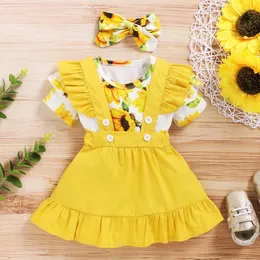 Çocuklar Bebek Yaz Giyim Seti Güzel Moda Bebek Kız Giysileri Tops + Şapkalar + Etekler 3 adet Ayçiçeği Takım Setleri