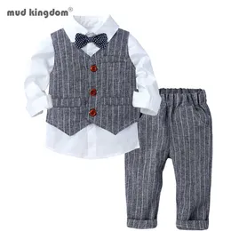 Mudkingdom Baby Boys Dress Garnitur Koszule Z Długim Rękawem + Kamizelki + Spodnie 3 Sztuk Dzieci Odzież Zestaw Wiosna Jesień Dżentelmen Stroje K 210615