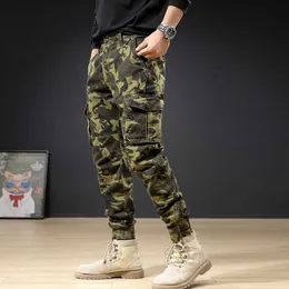 Military Camouflage Fashion Men Jeans Multi Pockets Casual Cargo Pants Streetwear Slack Bottom Hip Hop Joggers Wide Leg Trousers