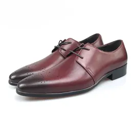 Men Dress Shoes Genuine Leather Brown Pointed Toe Classic Cave Formal Business Wedding Shoes Oxford Shoes