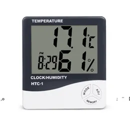 LCD Digital Alarm Clock Home Temperature Humidity Meter HTC-1 Indoor Outdoor Hygrometer Thermometer Memory Weather Station RRF12154