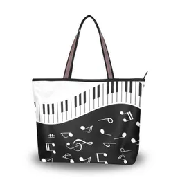 Shoppingkassar Alaza Väskor för kvinnor Handväska Musik Note Print Lyxig design Handväskor Kvinnor Shopper Shoulder Bag Beach Top-Handle Bags 220310