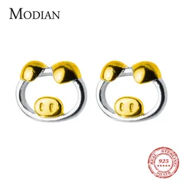 Real100% 925 Sterling Silver Animal Collection Tiny Cute Pig Stud Earrings for Women Girl Fine Jewelry Gifts 210707