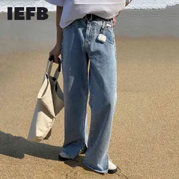 IEFB Summer Casual Loose Double Waisted Jeans Korean Straight Split Floor Draping Denim Pants Men's Korean Trend Trousers 9Y7415 210524